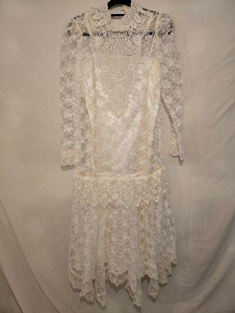 Jessica Mcclintock Wedding Vintage Lace Drop Waist With Sat8n Slip Dress.
